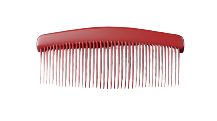Red Comb: A sleek, red comb with fine teeth, perfect for hair grooming and styling, presented against a simple backdrop, ideal for beauty, personal care, and hygiene concepts.