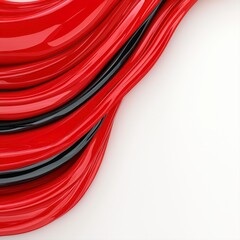 Red and black abstract wave liquid design with striking metallic pattern in vivid colors