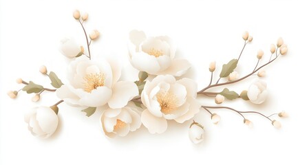 Elegant White Peony Blossom Branch  Floral Arrangement  Spring Flowers  Wedding  Nature Wa