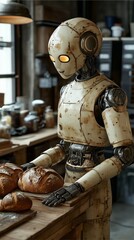 A robot is making bread in the kitchen bakery shop