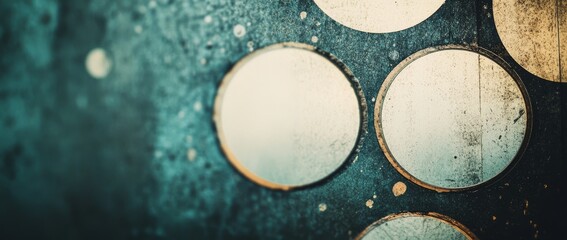 Close up of circular holes against a textured surface in an industrial setting with contrasting colors