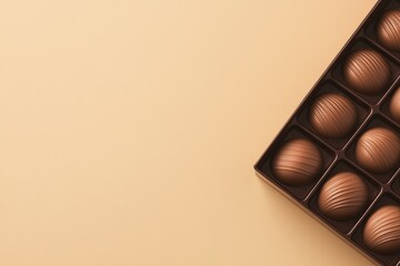 Obraz premium Elegant chocolate box showcases rich, round treats on soft beige