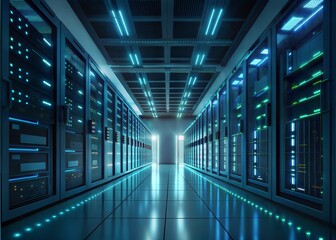 Modern Server Room Interior, High-Tech Data Center