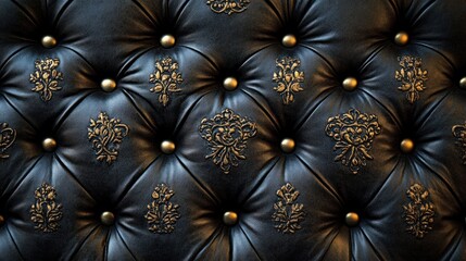 Fototapeta premium Luxurious Black Leather Upholstery with Gold Embossing