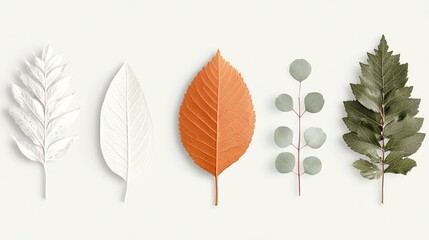 Obraz premium Autumn Leaves Collection White Orange Green Foliage PNG