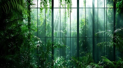 Fototapeta premium Lush Green Tropical Plants In An Elegant Conservatory Setting