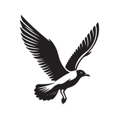 Seagull bird Silhouette Vector Illustration, Solid White Background.