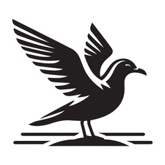 Seagull bird Silhouette Vector Illustration, Solid White Background.