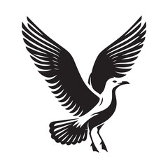 Seagull bird Silhouette Vector Illustration, Solid White Background.