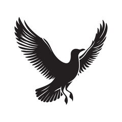Seagull bird Silhouette Vector Illustration, Solid White Background.