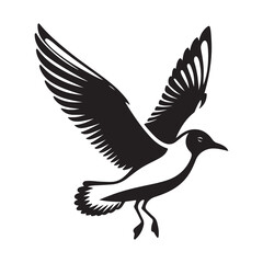 Seagull bird Silhouette Vector Illustration, Solid White Background.