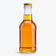 Bottle of beer and homemade apple vinegar on a white background with clear liquid in both containers