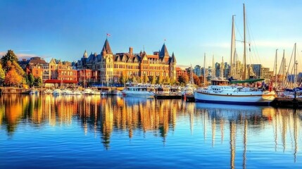 Obraz premium Stunning Summer Scene of Victoria, BC: Vibrant Inner Harbour on Vancouver Island