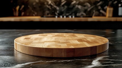 Obraz premium Round wooden board kitchen counter mockup