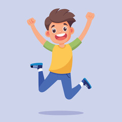 Happy boy jumping up in air