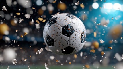 Fototapeta premium Soccer Ball Goal Victory Celebration Confetti Stadium