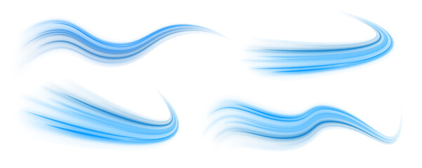 Transparent blue sparkling light line element.	Digital image of light rays. Blue neon lines on white transparent background in PNG format.	
