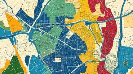 Obraz premium Colorful Geographical Map Illustrating Urban Area Division Details