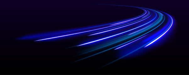 Light trail wave, fire path trace line, car lights, optic fiber and incandescence curve twirl. Particle motion light effect. Abstract fire flare trace lens flares.