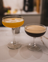 Homemade Margaritas and Espresso Martini on Marble Countertop with Friends