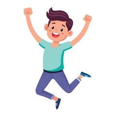 Happy boy jumping up in air