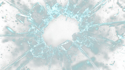 a broken glass window with a hole in it