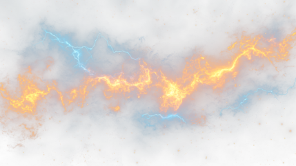 a large orange and blue explosion of lightning