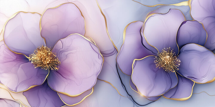 Sfondo lilla con fiori di marmo. Inserti dorati.
