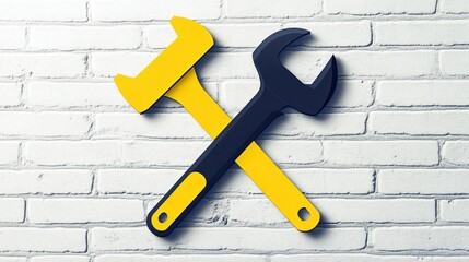 Crossed Wrenches on Brick Wall: Repair, Maintenance, and Tool Concept