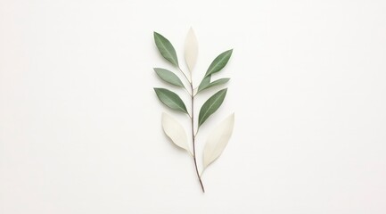 Fototapeta premium Minimalist Green White Branch Flat Lay Nature Photography Botanical Greenery Leaves