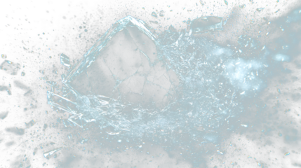 a broken glass with water and ice