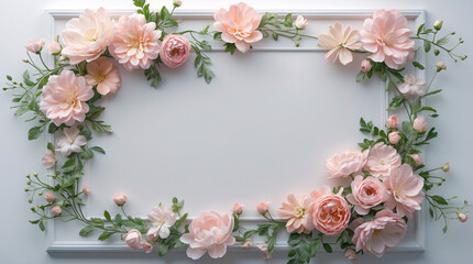 Soft pastel pink blooms framing a clean white tray for a peaceful and feminine home decor centerpiece idea for Copyspace and Text Background