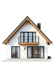 Modern Home Facade: A contemporary house, with clean lines and a minimalist design, showcasing a balcony, dark roof and windows, representing modern architecture and residential property