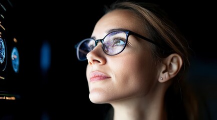 Fototapeta premium Woman Studying AI Brain Data on Screen Close up