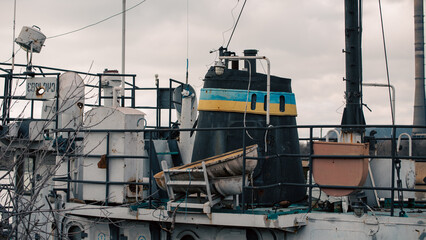 old broken down sunken ship in the port of Ukraine