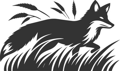 A fox sneaking through tall grass vector animal silhouette