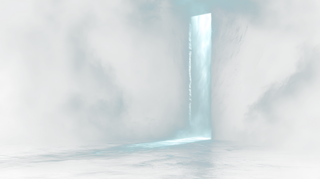 a dark room with a waterfall in the middle