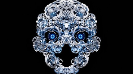 Human head contour filled with interlocking gears and cogs representing the concept of artificial intelligence. Generative AI