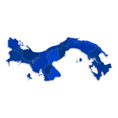 Fototapeta premium Panama map with border highlighted regions, states, isolated on white background. Template map of Panama. Detailed vector illustration.