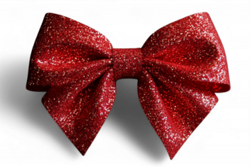 Sparkling red glitter bow on transparent background