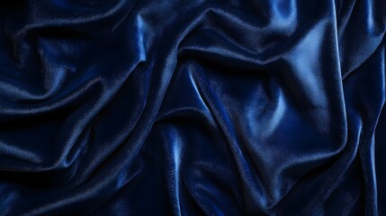 Fototapeta premium Deep Blue Shiny Fabric Texture Background with Draped Silky Waves