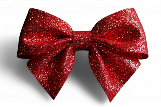 Sparkling red glitter bow on transparent background