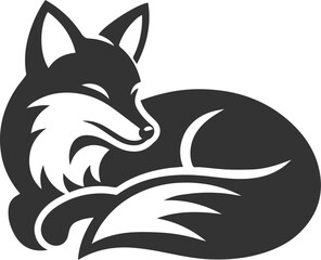A fox lying down, resting its head on its paws vector animal silhouette