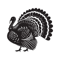 Turkey bird Silhouette Vector Illustration, Solid White Background.