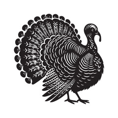 Turkey bird Silhouette Vector Illustration, Solid White Background.