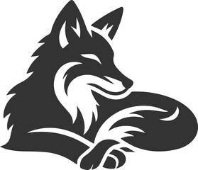 Obraz premium A fox lying down, resting its head on its paws vector animal silhouette