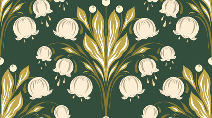 Vector seamless pattern with bouquets of lilies of the valley with tracery ornament. Texture with decorative ornate floral arrangement. © veleri_kz