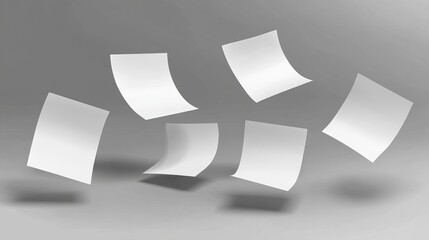 Close-up of floating empty white sticky notes suspended in mid-air, symbolizing ideas, creativity, brainstorming, and organization.