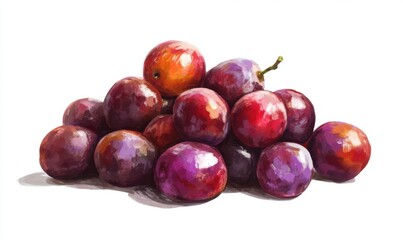 Fototapeta premium A vibrant pile of plums resting on a white surface, showcasing their rich colors and textures