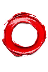 Red lipstick or paint circle sample smear isolated on white background